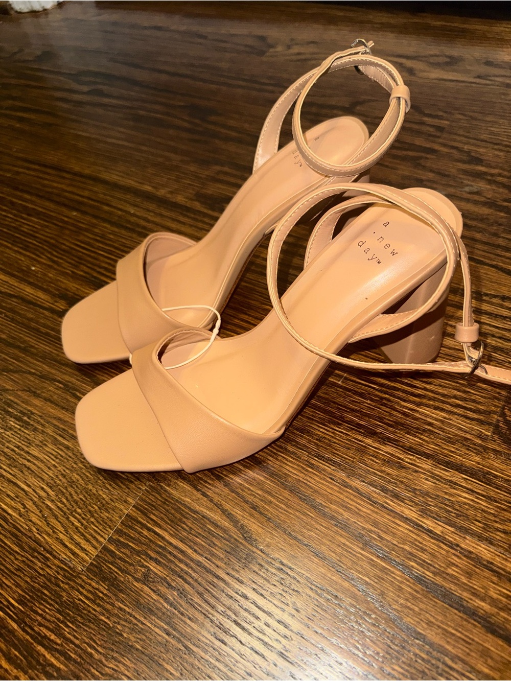 a new day Blush Nude Block Heel Sandals with Ankle Strap size 9